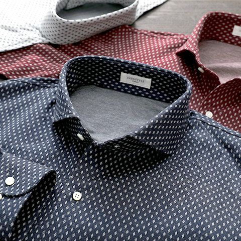 INDUSTYLE TOKYO】綿100％フランネルシャツ/小紋柄 長袖 ［襟型 